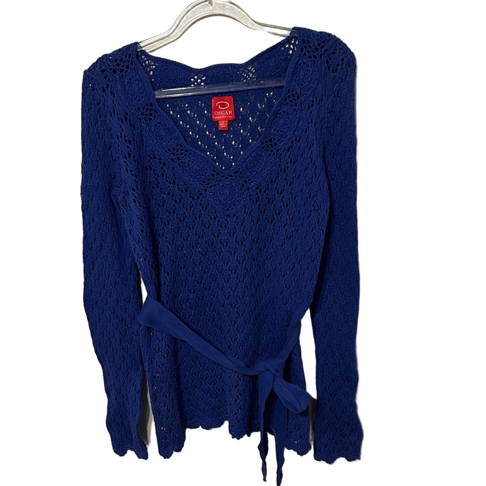 🐾Oscar de la Renta Blue Knit Top size s GUC long sleeve
